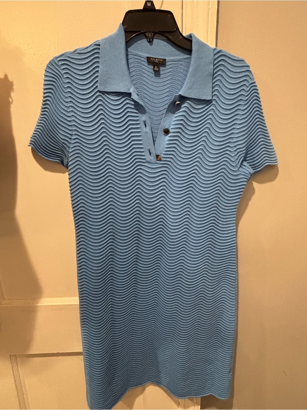 Talbots Sky Blue Short-Sleeve Wavy Knit Polo Dress NWOT